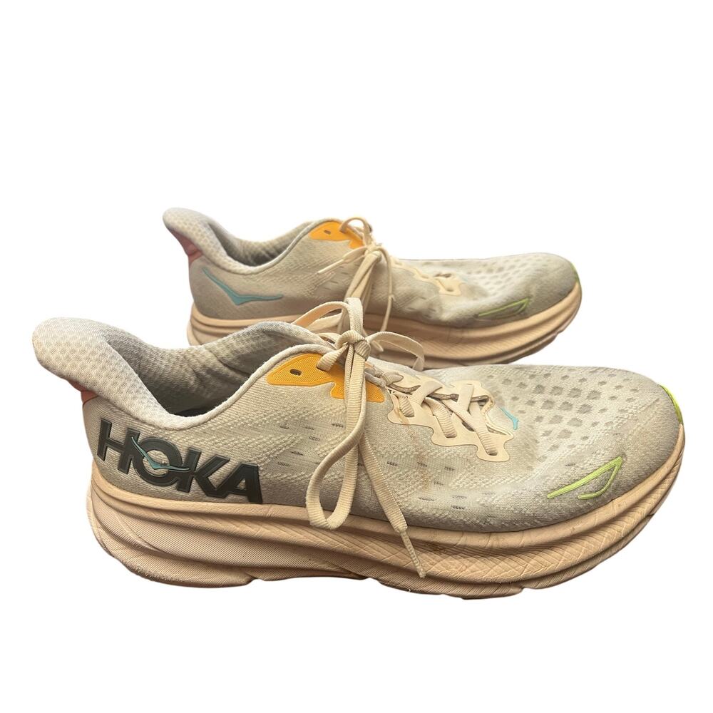 Hoka One One Clifton 8 Running Shoes Women's Size 11 White Lime Green Athletic